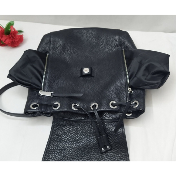Michael Kors Viv Black Pebbled Leather Top Handle Drawstring Zipper Backpack - Picture 14 of 16